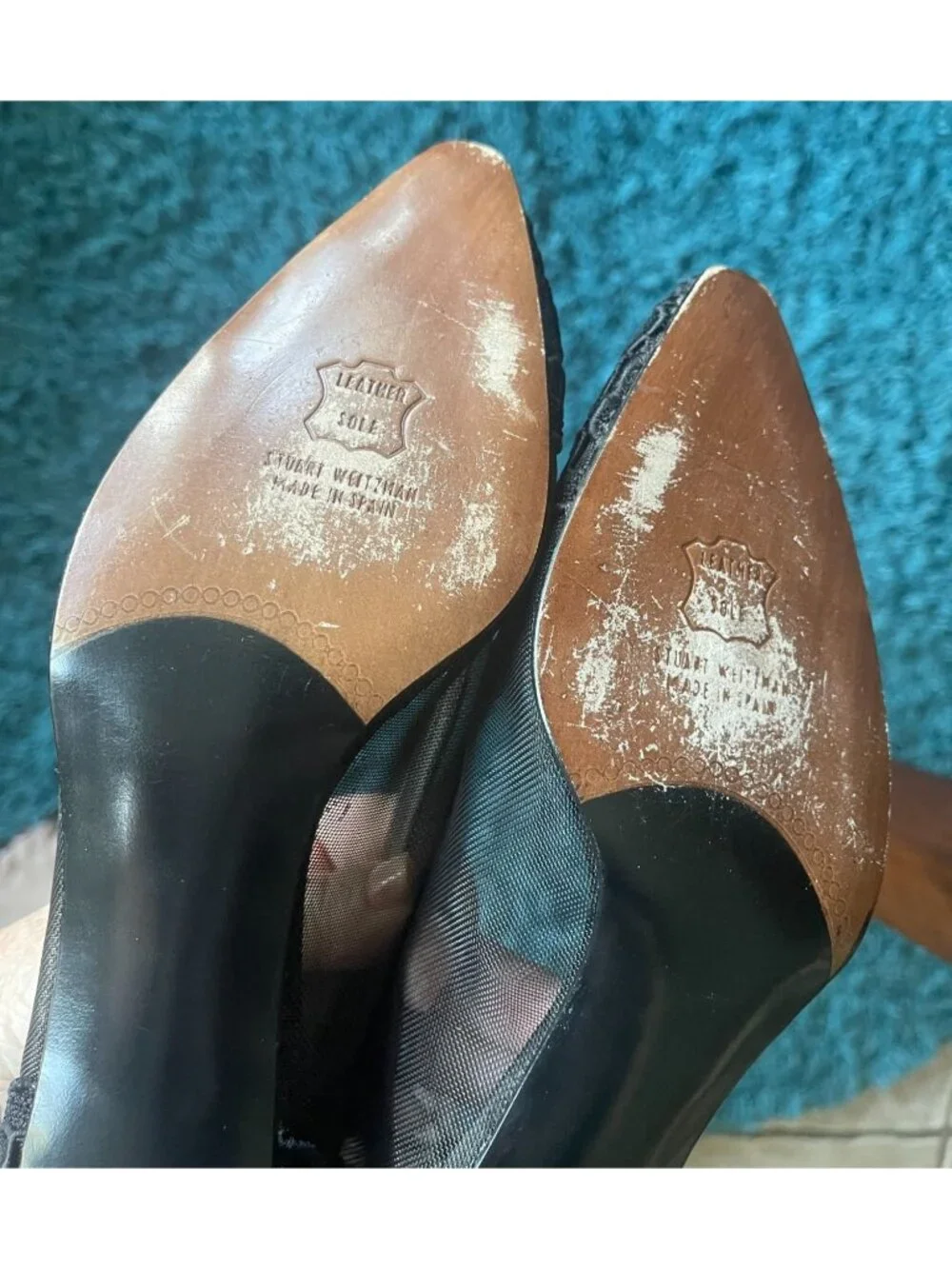 Vintage Stuart Weitzman Women's 8 Mesh Embroidered Kitten Heel Pumps Classic